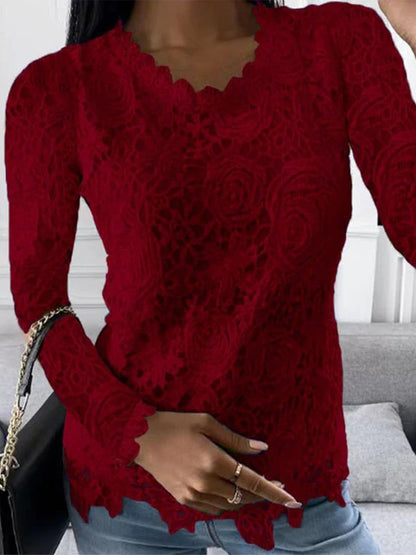 Elegant Long Sleeve Floral Lace Blouse for Women