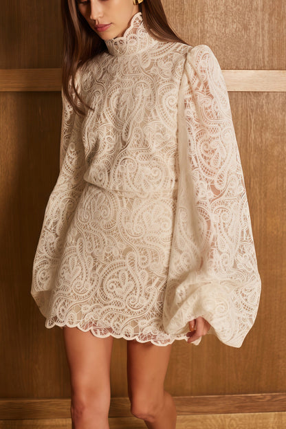 Eulalie Cream White Lace Blouse & Skirt Set