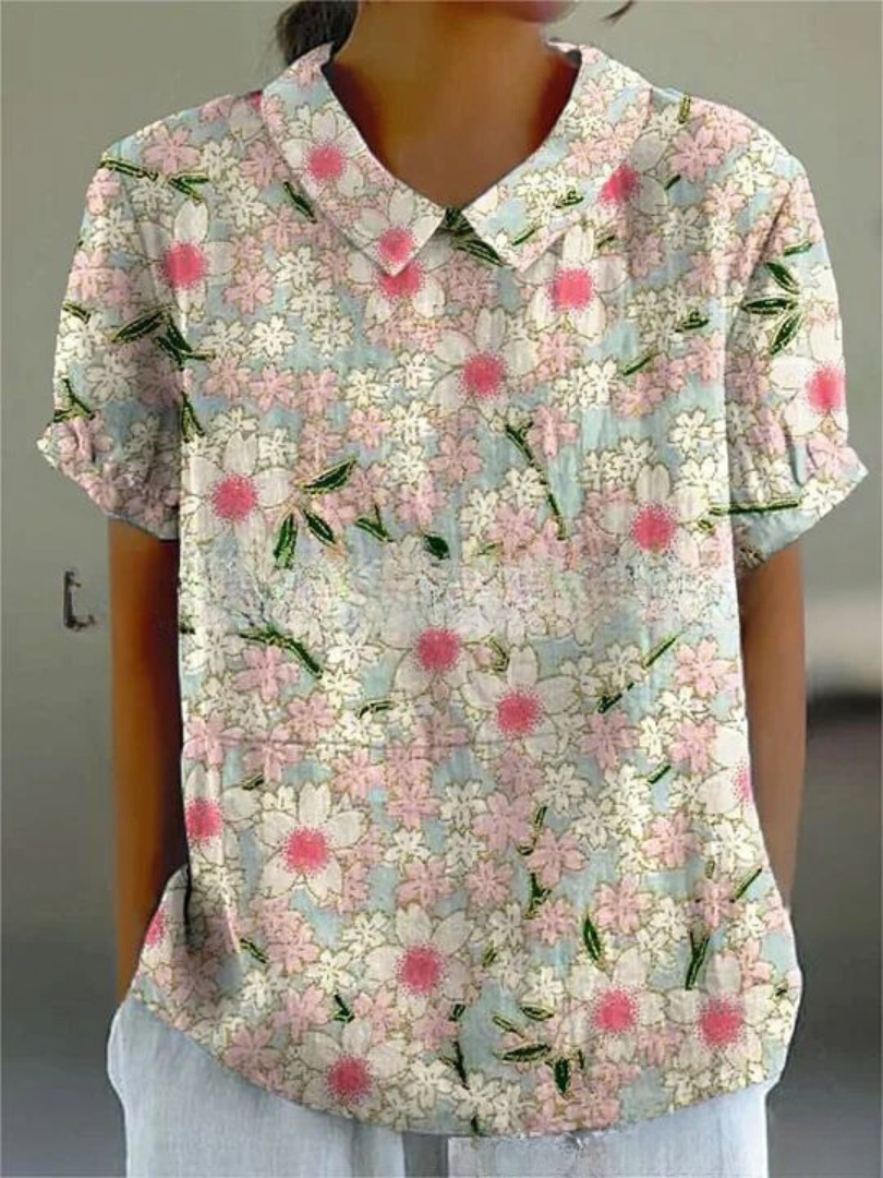 Elegant Floral Short Sleeve Blouse for Women