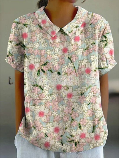 Elegant Floral Short Sleeve Blouse for Women