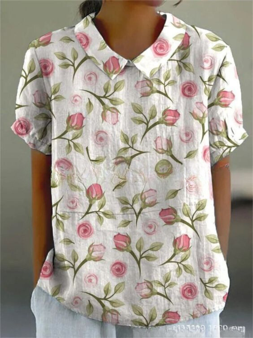 Elegant Floral Short Sleeve Blouse for Women
