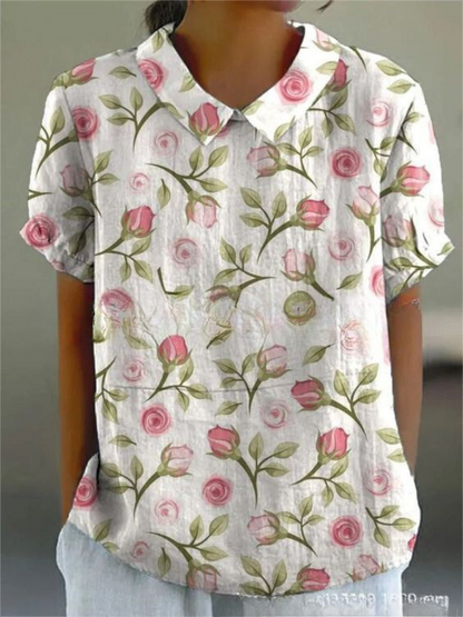 Elegant Floral Short Sleeve Blouse for Women