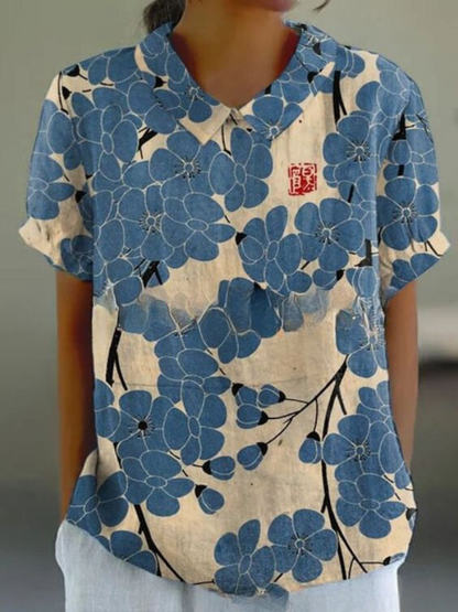 Elegant Floral Short Sleeve Blouse for Women