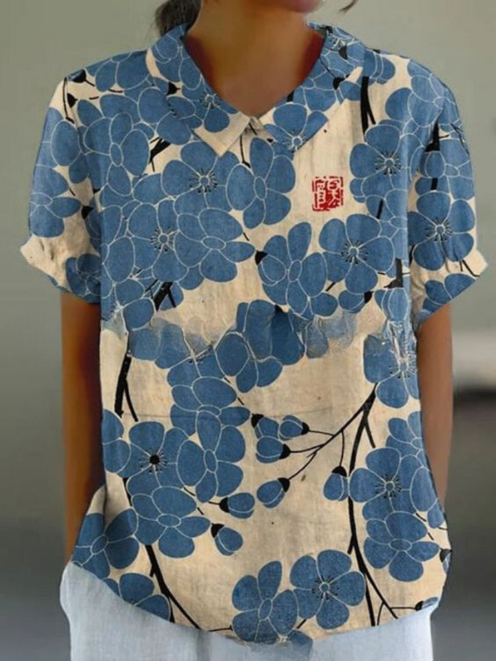 Elegant Floral Short Sleeve Blouse for Women