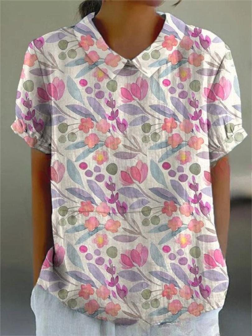 Elegant Floral Short Sleeve Blouse for Women