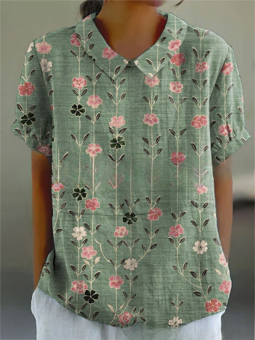 Elegant Floral Short Sleeve Blouse for Women
