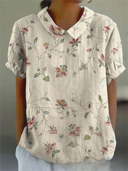 Elegant Floral Short Sleeve Blouse for Women