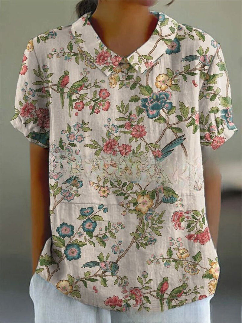 Elegant Floral Short Sleeve Blouse for Women