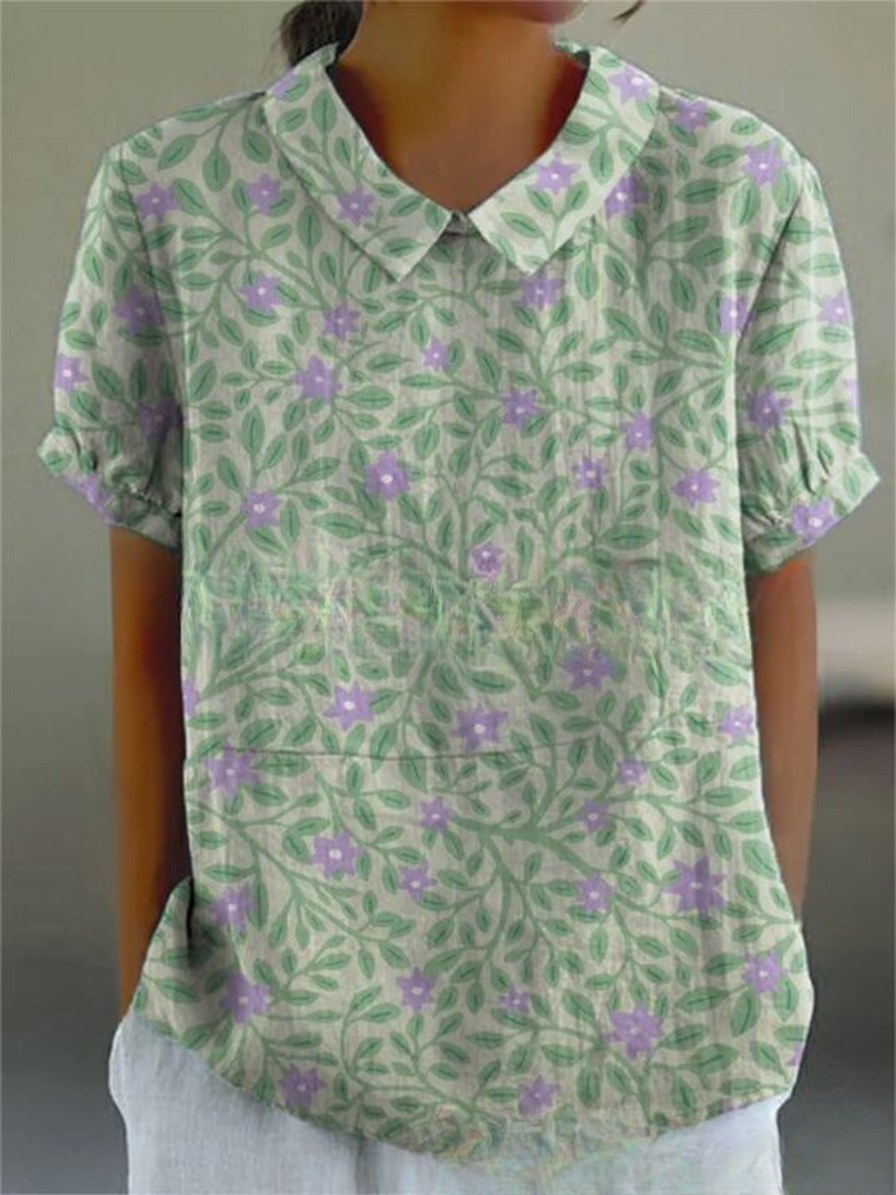 Elegant Floral Short Sleeve Blouse for Women