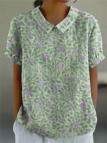 Elegant Floral Short Sleeve Blouse for Women