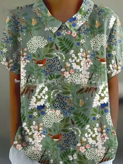Elegant Floral Short Sleeve Blouse for Women