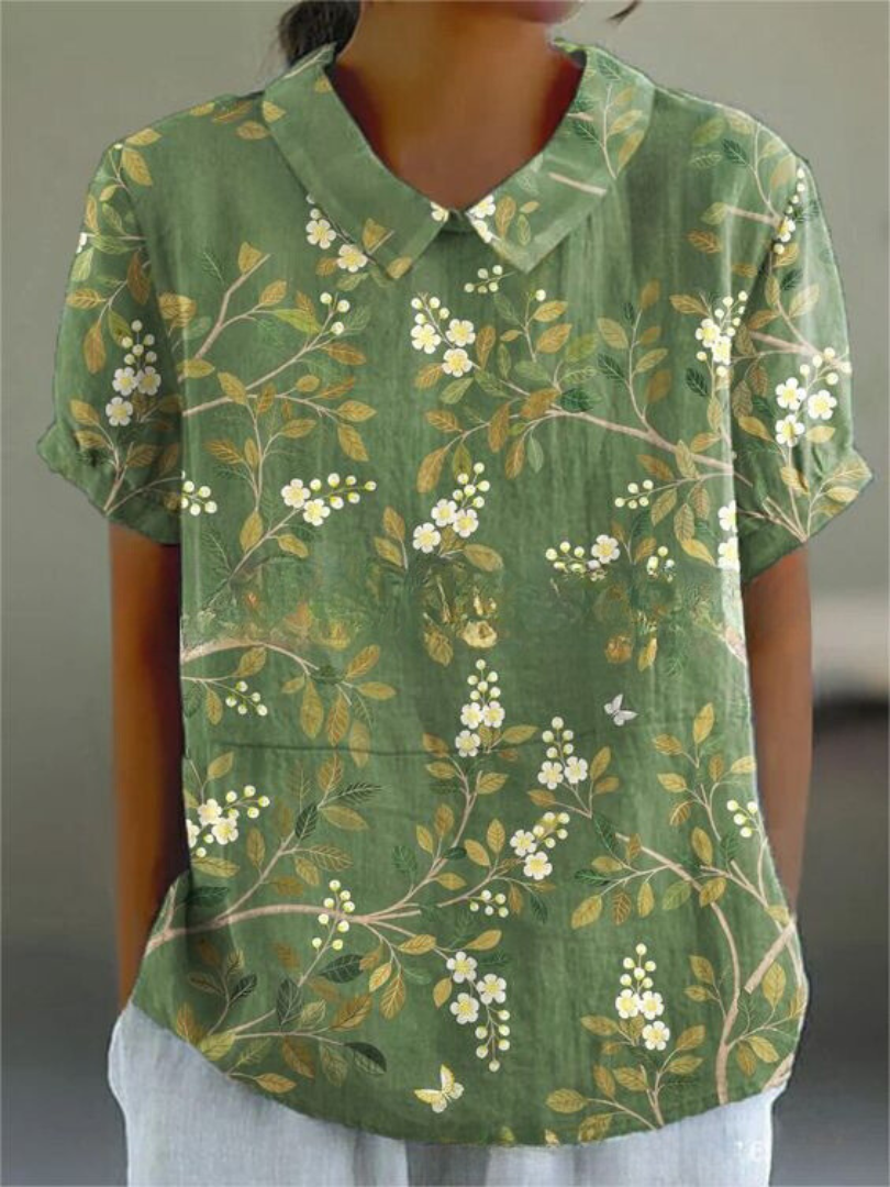 Elegant Floral Short Sleeve Blouse for Women