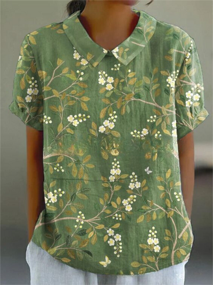 Elegant Floral Short Sleeve Blouse for Women