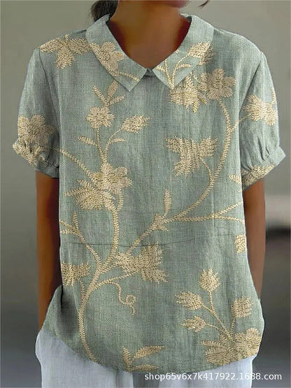 Elegant Floral Short Sleeve Blouse for Women