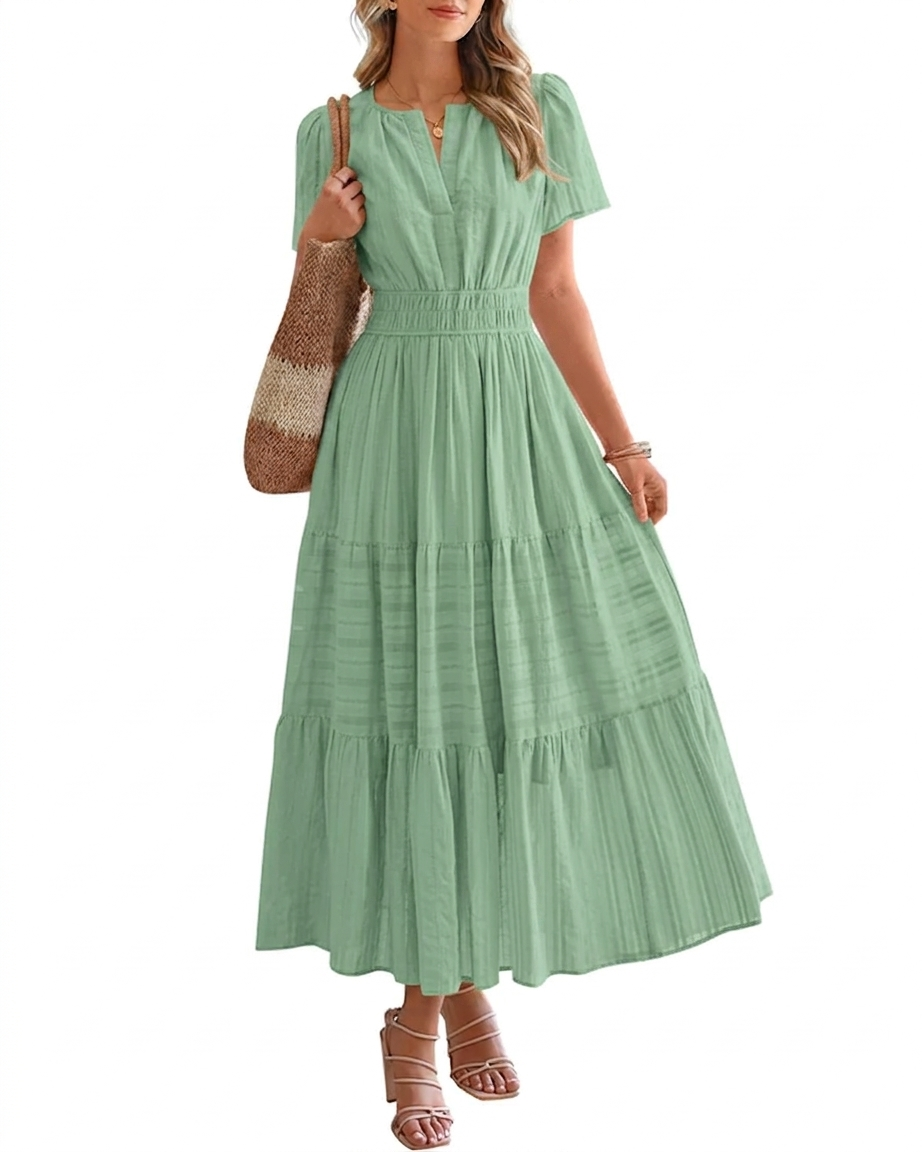 Elara™ | Boho A-Line Maxi Dress with V-Neck & Flowing Fit