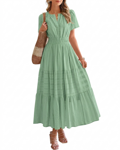 Elara™ | Boho A-Line Maxi Dress with V-Neck & Flowing Fit