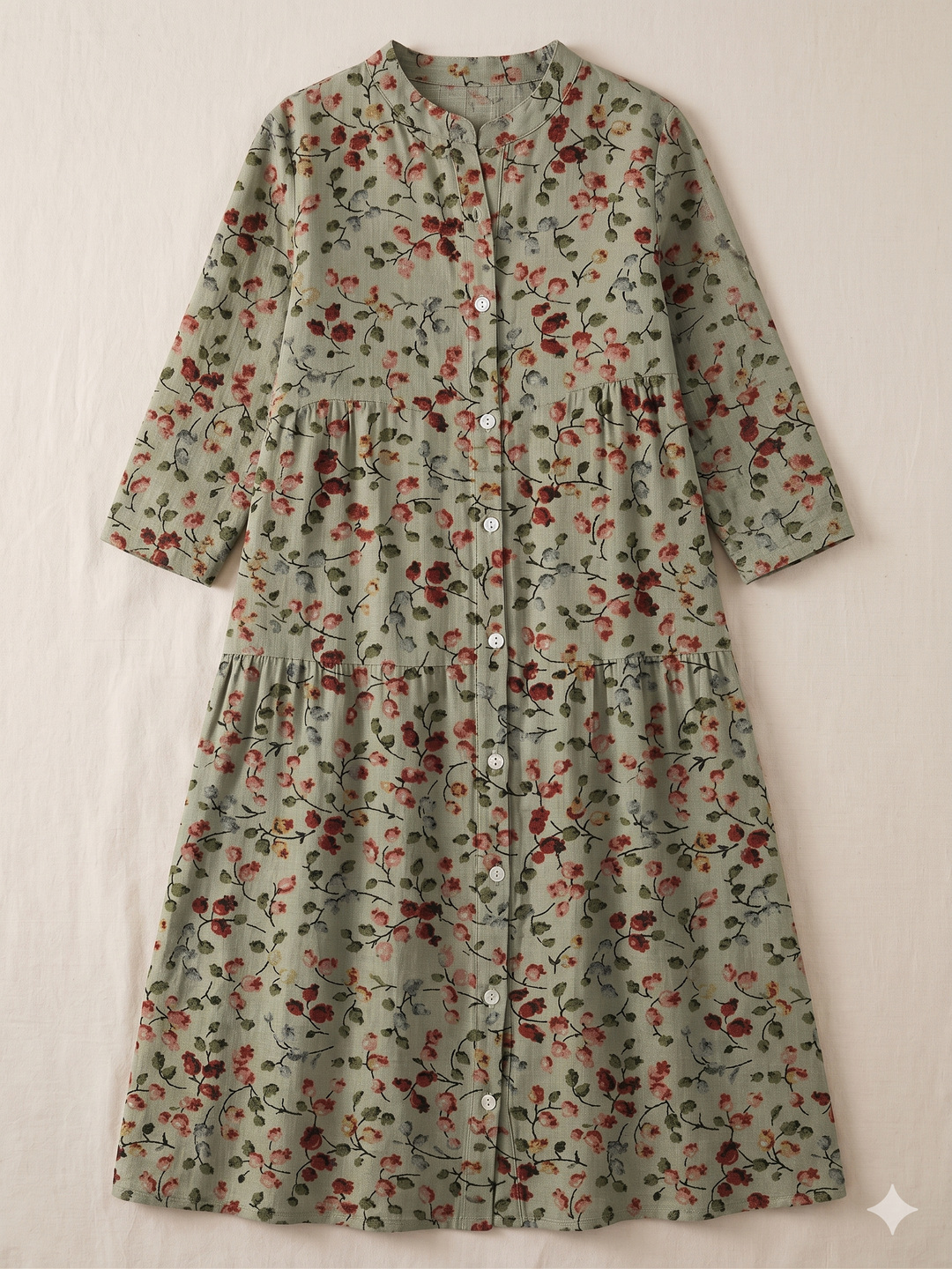 Women’s Retro Floral Shirt Dress with Pockets