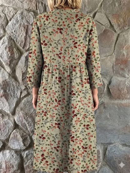 Women’s Retro Floral Shirt Dress with Pockets