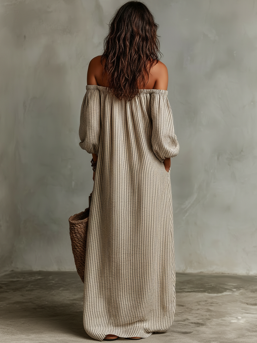 Noelle | Striped Off-Shoulder Maxi Dress