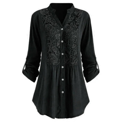 Elegant Longline Lace Button-Down Blouse for Women
