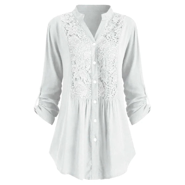 Elegant Longline Lace Button-Down Blouse for Women