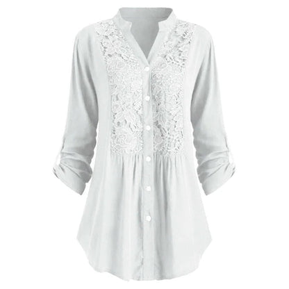 Elegant Longline Lace Button-Down Blouse for Women