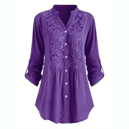 Elegant Longline Lace Button-Down Blouse for Women