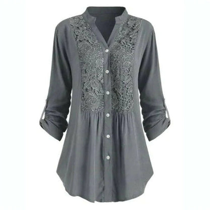Elegant Longline Lace Button-Down Blouse for Women