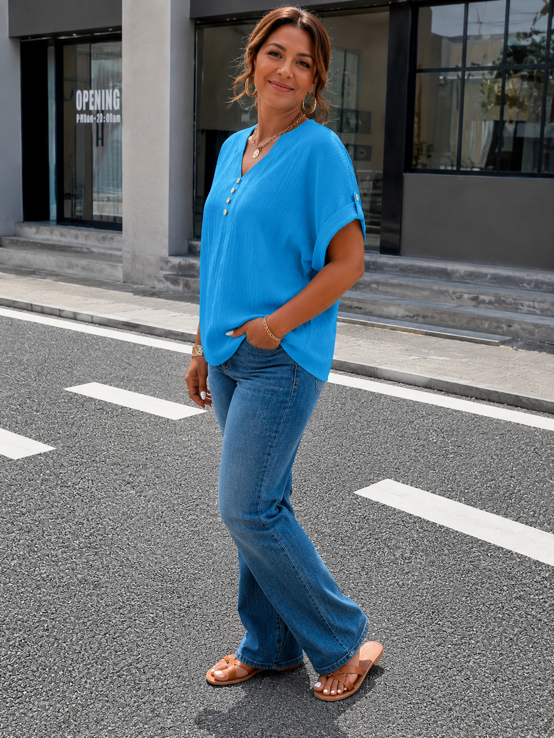 Elara™ | Luxe Pleated V-Neck Blouse