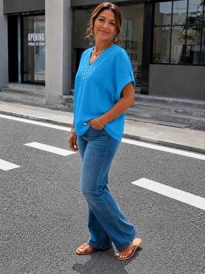 Elara™ | Luxe Pleated V-Neck Blouse