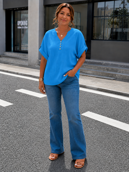 Elara™ | Luxe Pleated V-Neck Blouse