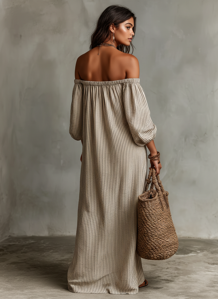 Noelle | Striped Off-Shoulder Maxi Dress