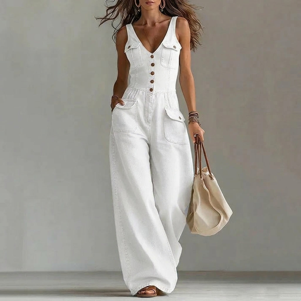 Melody - Sleeveless Denim V-Neck Jumpsuit