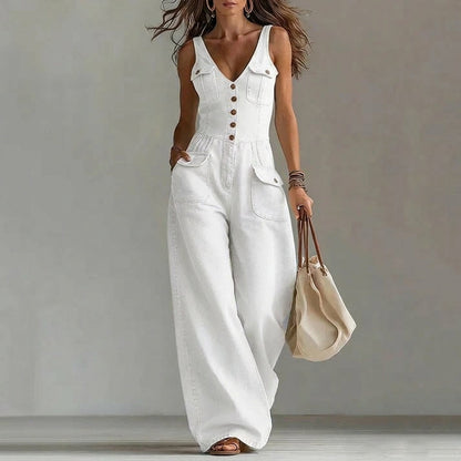 Melody - Sleeveless Denim V-Neck Jumpsuit