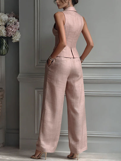 Women's Two-Piece Suit with V-Neck and Buttons