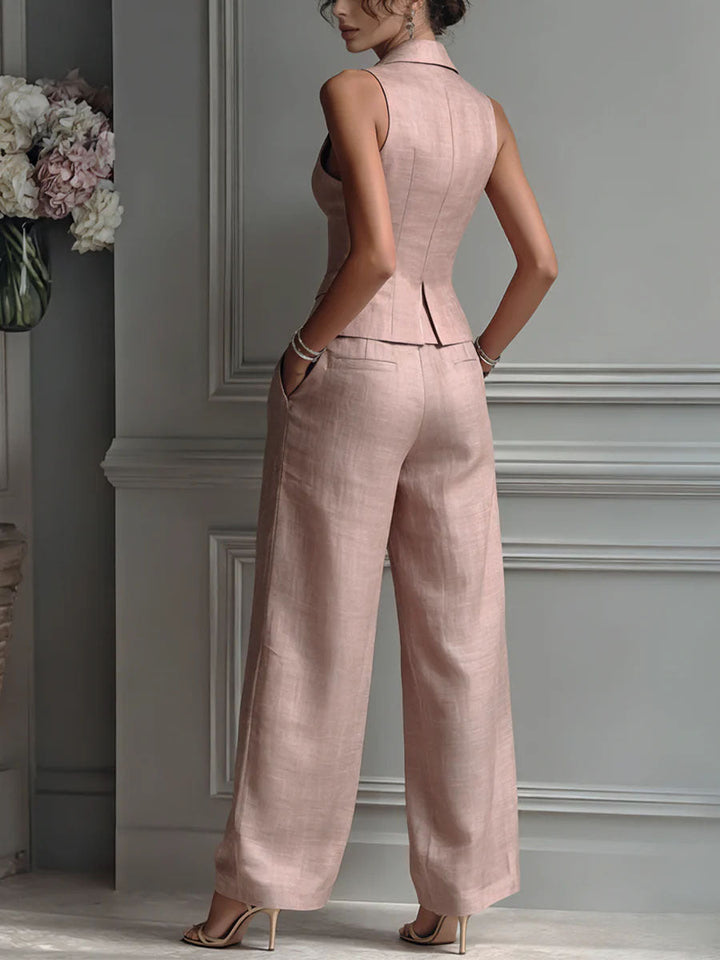Women's Two-Piece Suit with V-Neck and Buttons