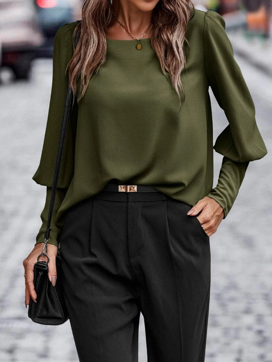 Women's Puff Sleeve Blouse - Round Neck & Loose Fit