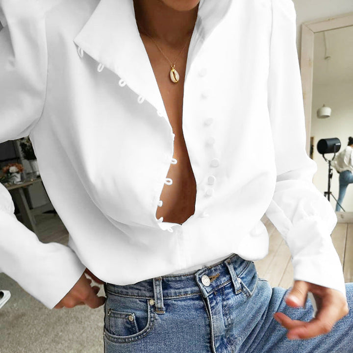 Honora – Classy Button Front Long Sleeve Blouse