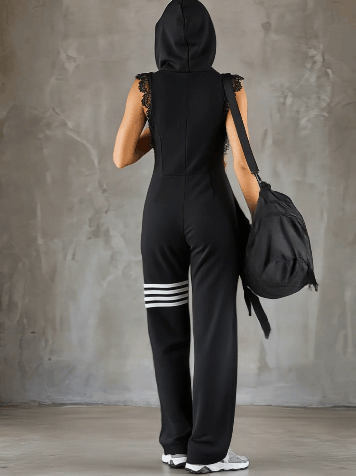 Danielle - Retro Sports Jumpsuit with Hood and Stripes