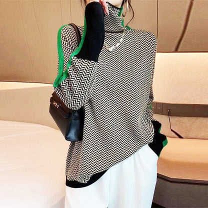 Grace – High-Neck Striped Sweater for Effortless Elegance