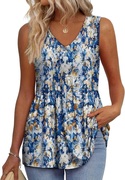 Mary™ | Peplum V-Neck Printed Tank Top