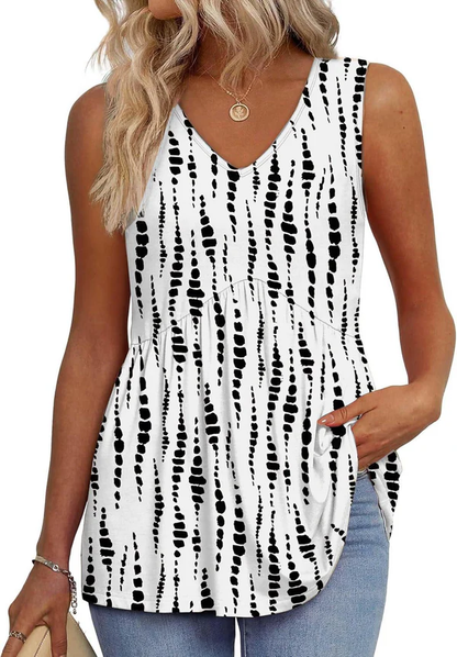 Mary™ | Peplum V-Neck Printed Tank Top