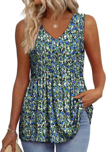 Mary™ | Peplum V-Neck Printed Tank Top