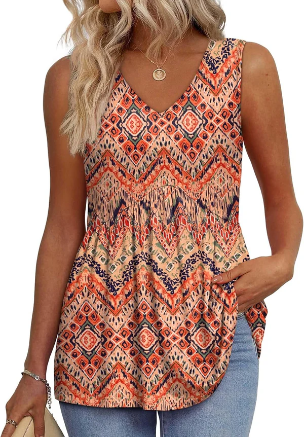 Mary™ | Peplum V-Neck Printed Tank Top