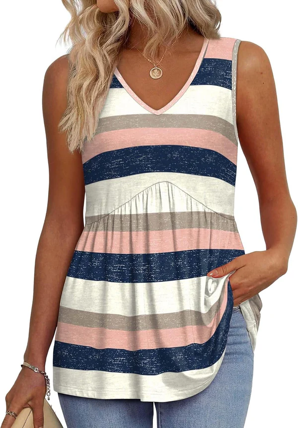 Mary™ | Peplum V-Neck Printed Tank Top