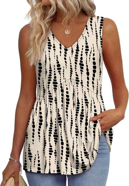 Mary™ | Peplum V-Neck Printed Tank Top