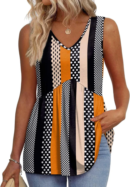 Mary™ | Peplum V-Neck Printed Tank Top