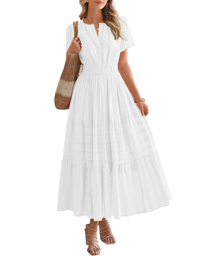 Elara™ | Boho A-Line Maxi Dress with V-Neck & Flowing Fit