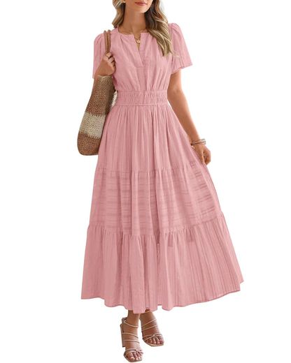 Elara™ | Boho A-Line Maxi Dress with V-Neck & Flowing Fit