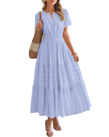 Elara™ | Boho A-Line Maxi Dress with V-Neck & Flowing Fit